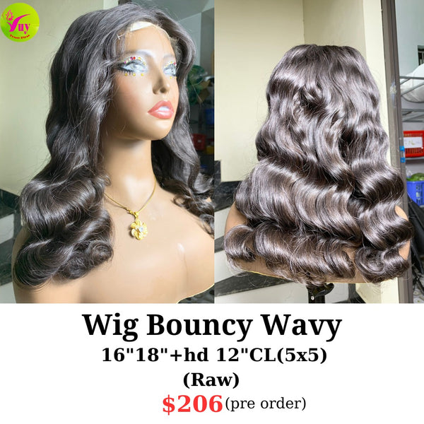 [PRE-ORDER] 18" hd 5x5 closure wig bouncy wave raw hair (made from 16" and 18" bundles with 12" 5x5 closure hd lace)