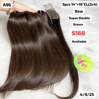 3pcs 14" and 16" 2x4 closure straight super double drawn raw hair brown color (A96)