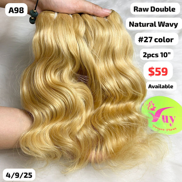 2pcs 10" Natural wave double drawn raw hair #27 color (A98)