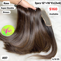 3pcs 12" and 16" 2x6 closure straight super double drawn raw hair brown color (A97)