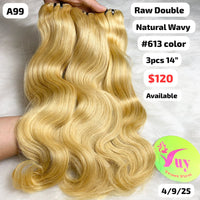 3pcs 14" Natural wave double drawn raw hair #613 color (A99)