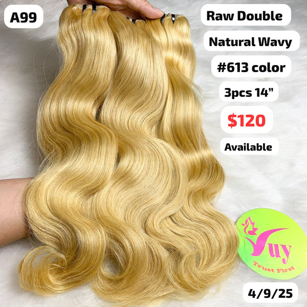 3pcs 14" Natural wave double drawn raw hair #613 color (A99)