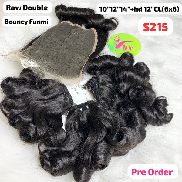 [PRE-ORDER] 10"12"14" and 12" HD 6x6 closure Bouncy funmi curly double drawn raw hair