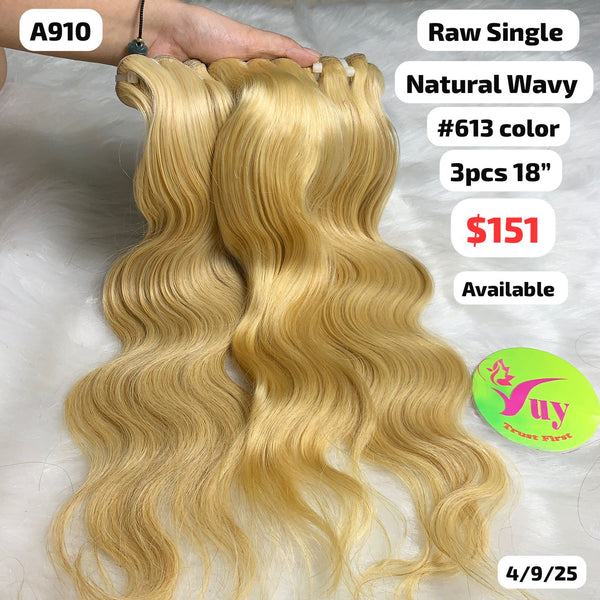 3pcs 18" Natural wave single drawn raw hair #613 color (A910)