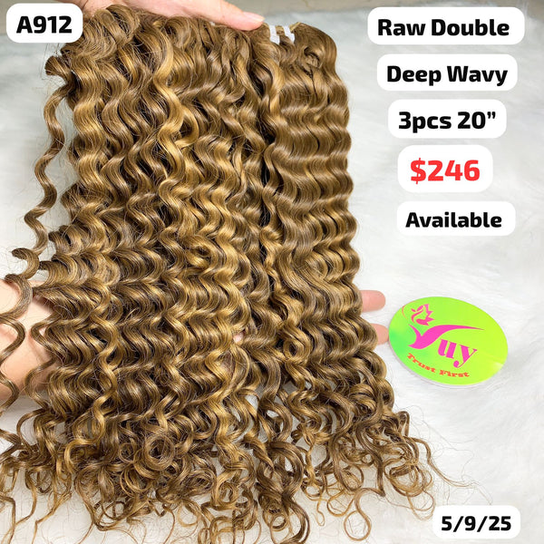3pcs 20" Deep wavy double drawn raw hair light brown color (A912)