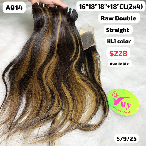 16"18"18" and 18" 2x4 closure Straight double drawn raw hair HL1 color (A914)