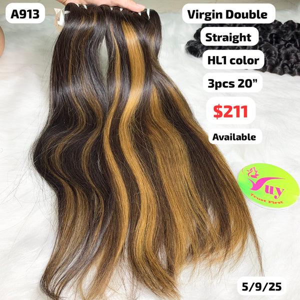 3pcs 20" Straight double drawn virgin hair HL1 color (A913)