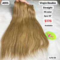3pcs 18" Straight double drawn virgin hair #6 color (A915)