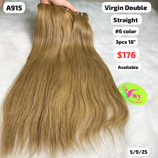 3pcs 18" Straight double drawn virgin hair #6 color (A915)