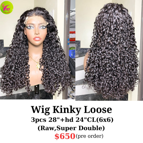 [PRE-ORDER] 28" 6x6 HD closure wig kinky loose curly raw hair (made from 3pcs 28" super double with 24" 6x6 closure)