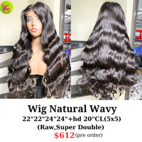 [PRE-ORDER] 24" 5x5 HD closure wig natural wave raw hair (made from 2pcs 22" and 2pcs 24" super double with 20" 5x5 closure)