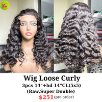 [PRE-ORDER] 14" 5x5 HD closure wig loose curly raw hair (made from 3pcs 14" super double with 14" 5x5 closure)