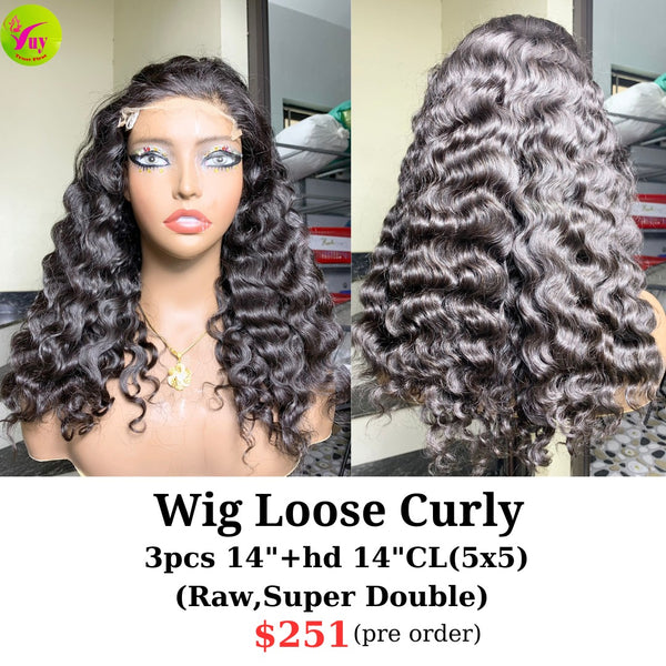 [PRE-ORDER] 14" 5x5 HD closure wig loose curly raw hair (made from 3pcs 14" super double with 14" 5x5 closure)
