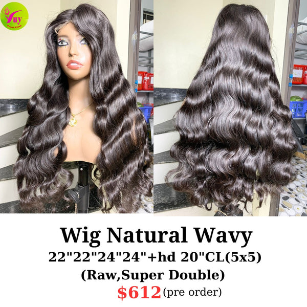 [PRE-ORDER] 24" 5x5 HD closure wig natural wave raw hair (made from 2pcs 22" and 2pcs 24" super double with 20" 5x5 closure)