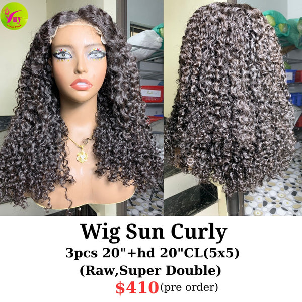 [PRE-ORDER] 20" 5x5 HD closure wig sun curly raw hair (made from 3pcs 20" super double with 20" 5x5 closure)