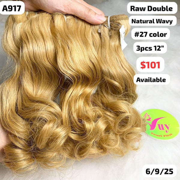 3pcs 12" Natural wave double drawn raw hair #27 color (A917)