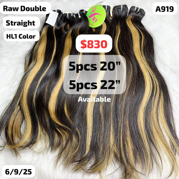 5pcs 20" and 5pcs 22" Straight double drawn raw hair HL1 color (A919)