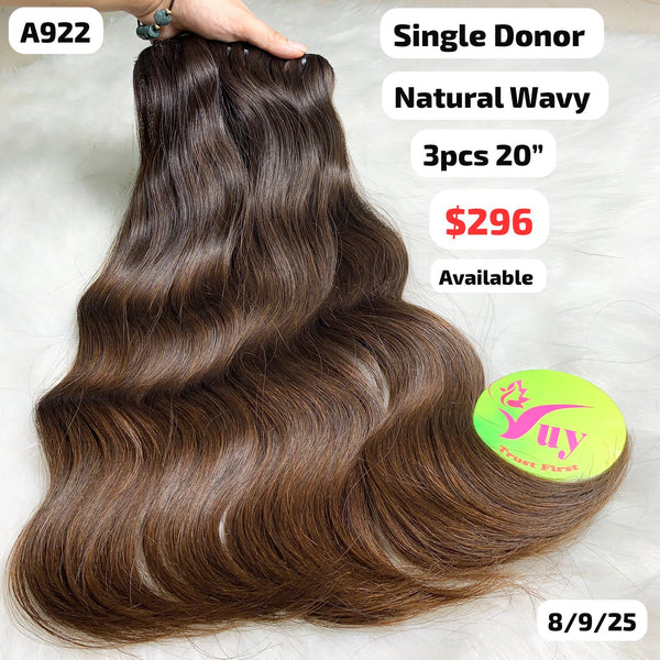 3pcs 20" Natural wave single donor hair brown color (A922)