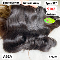 3pcs 12" Natural wave single donor hair (A924)