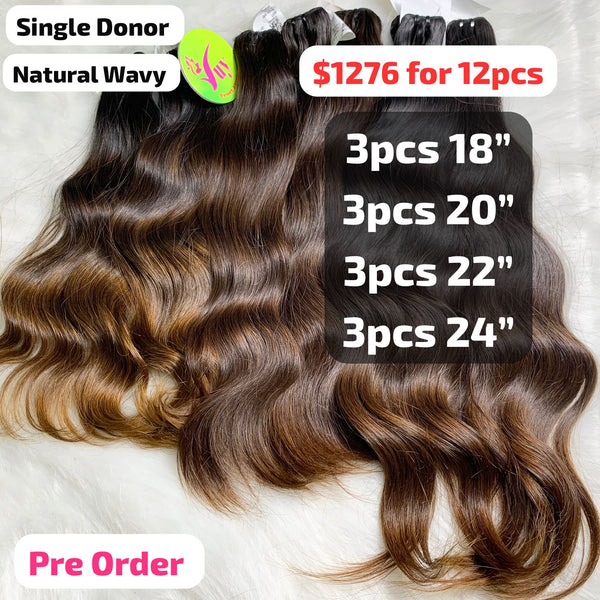 [PRE-ORDER] DEAL 12pcs Natural wave single donor hair brown color from 18" to 24"