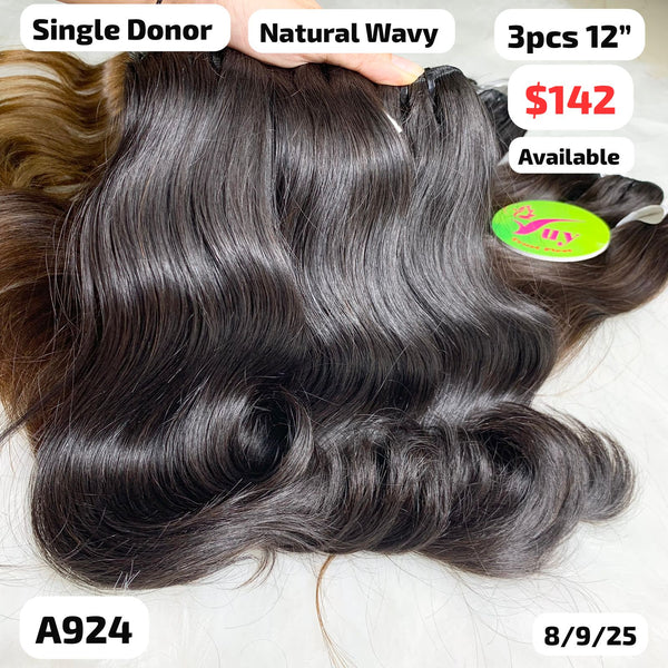 3pcs 12" Natural wave single donor hair (A924)
