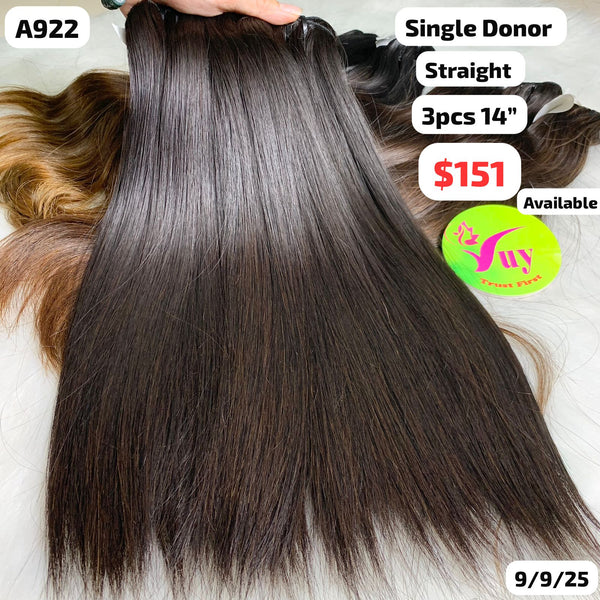 3pcs 14" Straight single donor hair (A922)
