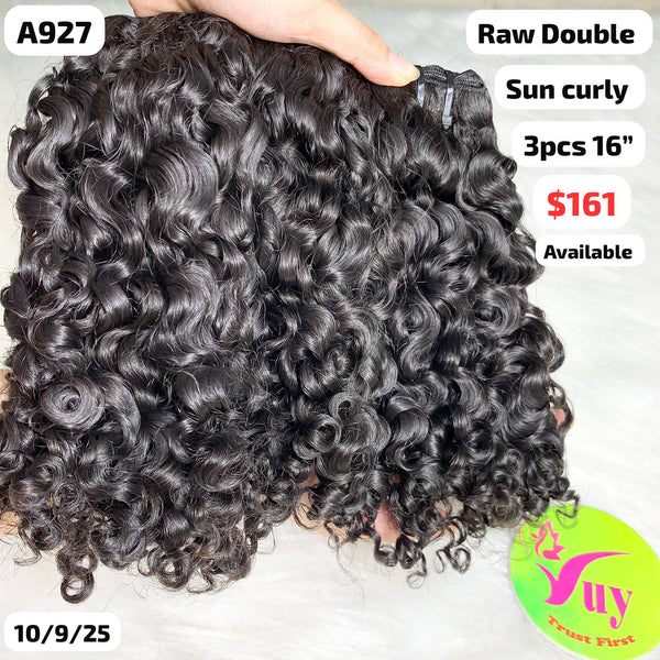 3pcs 16" Sun curly double drawn raw hair (A927)