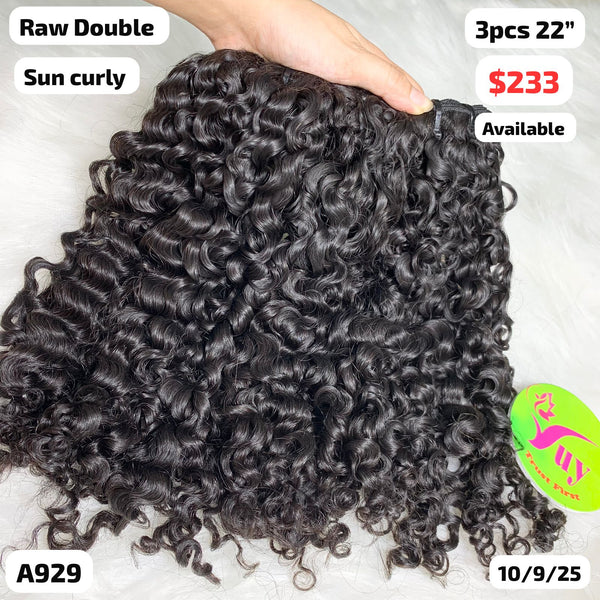 3pcs 22" Sun curly double drawn raw hair (A929)