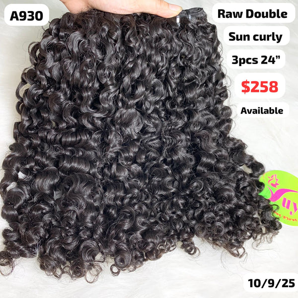 3pcs 24" Sun curly double drawn raw hair (A930)