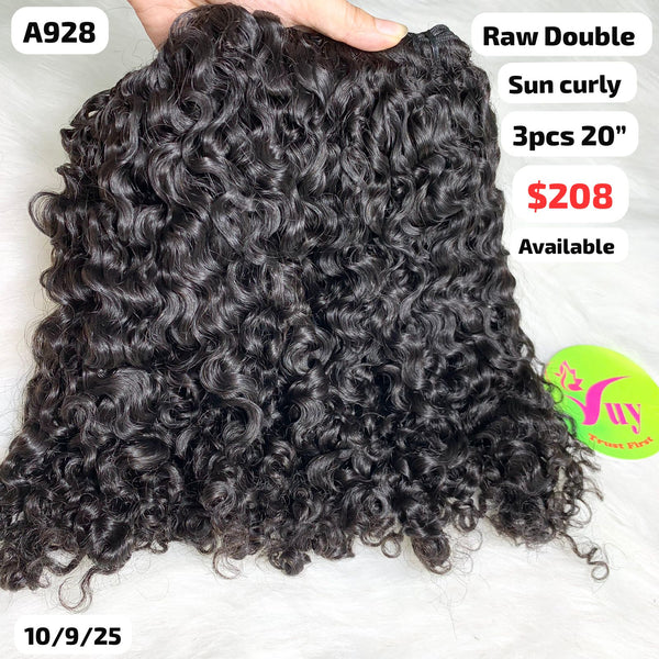 3pcs 20" Sun curly double drawn raw hair (A928)