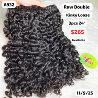 3pcs 24" Kinky loose curly double drawn raw hair (A932)