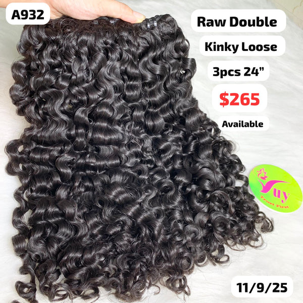 3pcs 24" Kinky loose curly double drawn raw hair (A932)