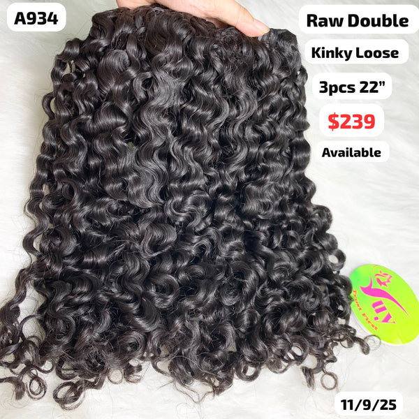 3pcs 22" Kinky loose curly double drawn raw hair (A934)