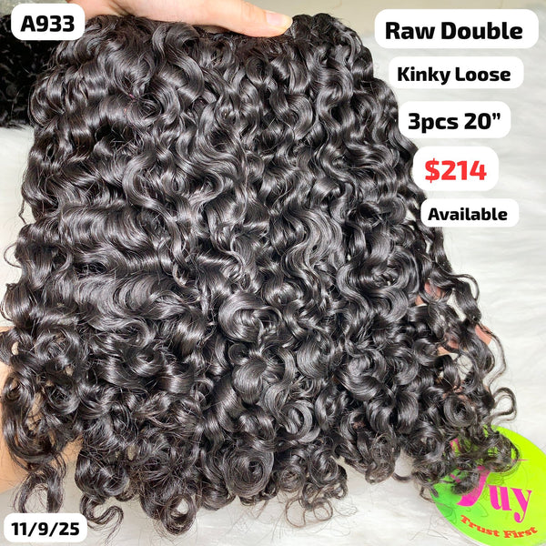 3pcs 20" Kinky loose curly double drawn raw hair (A933)