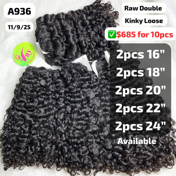 DEAL 10pcs 16" to 24" Kinky loose curly double drawn raw hair (A936)