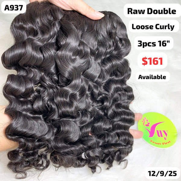 3pcs 16" Loose curly double drawn raw hair (A937)