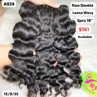 3pcs 16" Loose wavy double drawn raw hair (A939)