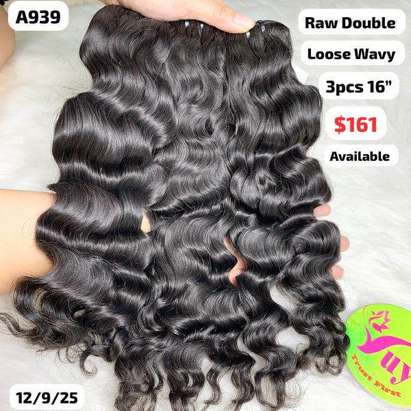 3pcs 16" Loose wavy double drawn raw hair (A939)
