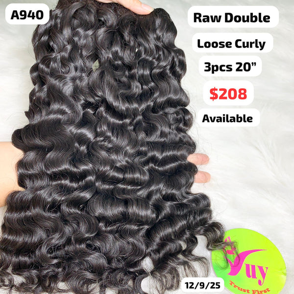 3pcs 20" Loose curly double drawn raw hair (A940)