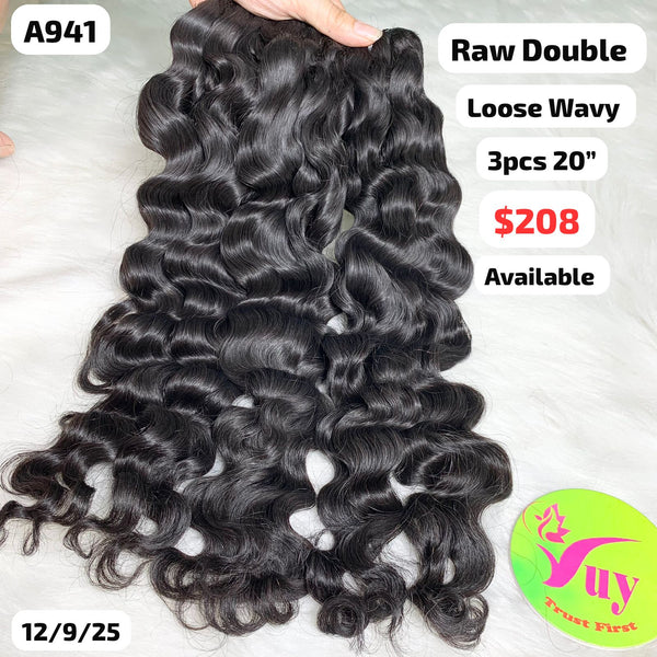 3pcs 20" Loose wavy double drawn raw hair (A941)