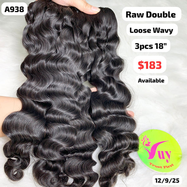 3pcs 18" Loose wave double drawn raw hair (A938)
