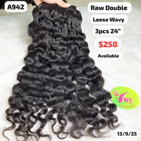 3pcs 24" Loose wavy double drawn raw hair (A942)