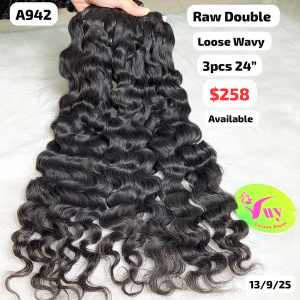 3pcs 24" Loose wavy double drawn raw hair (A942)