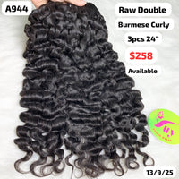 3pcs 24" Burmese curly double drawn raw hair (A944)