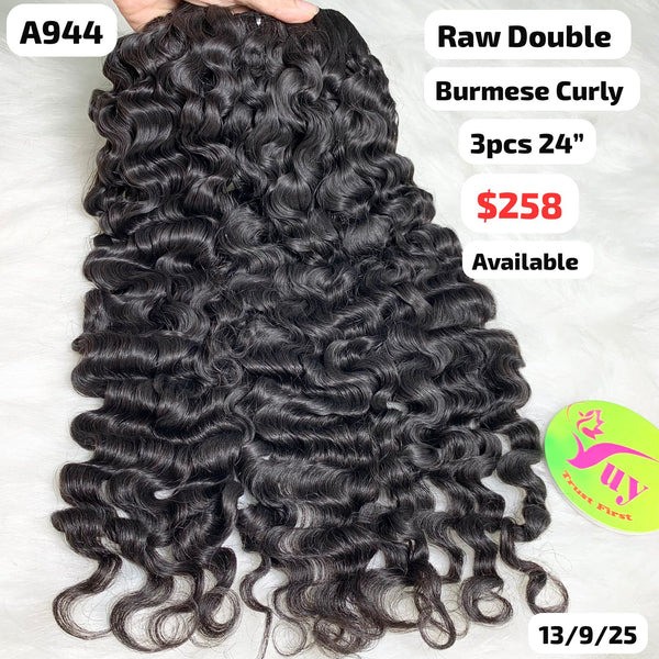 3pcs 24" Burmese curly double drawn raw hair (A944)