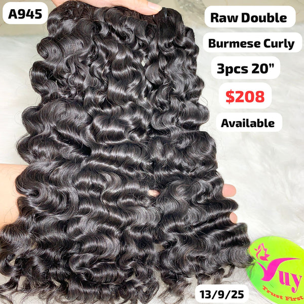 3pcs 20" Burmese curly double drawn raw hair (A945)