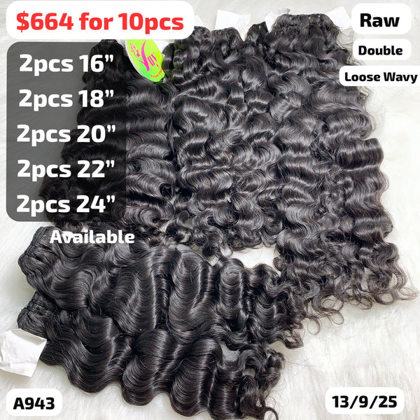 Deal 10pcs 16"-24" Loose wavy double drawn raw hair (A943)