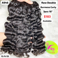 3pcs 18" Burmese curly double drawn raw hair (A946)