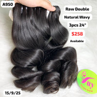 3pcs 24" Natural wavy double drawn raw hair (A950)