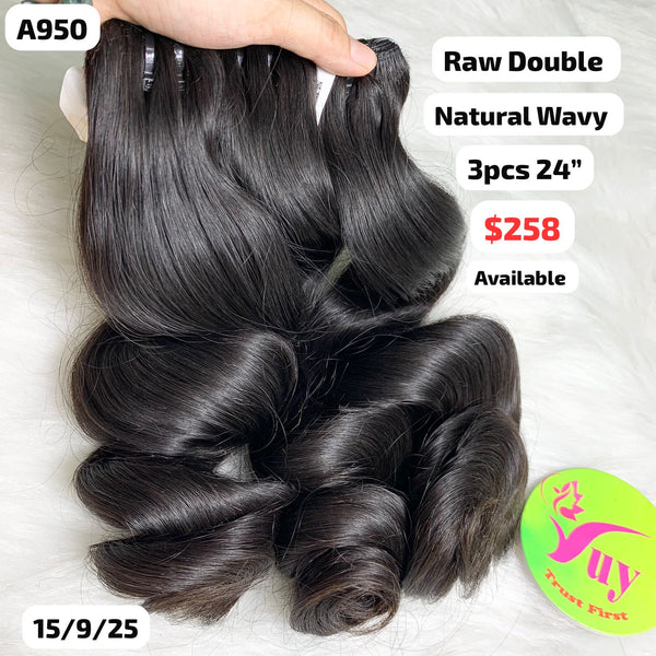 3pcs 24" Natural wavy double drawn raw hair (A950)